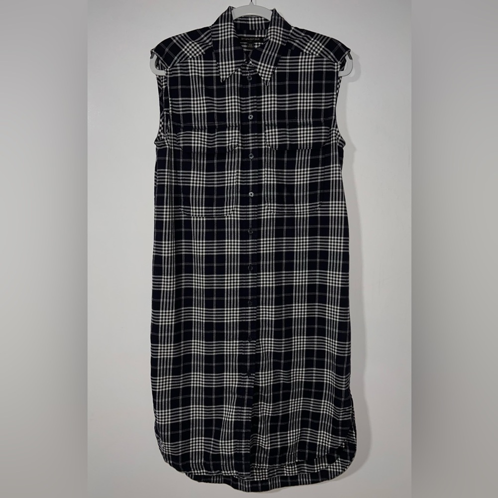 Banana Republic Cotton Flannel Midi Shirtdress, Sleeveless, Preppy, Navy, XS